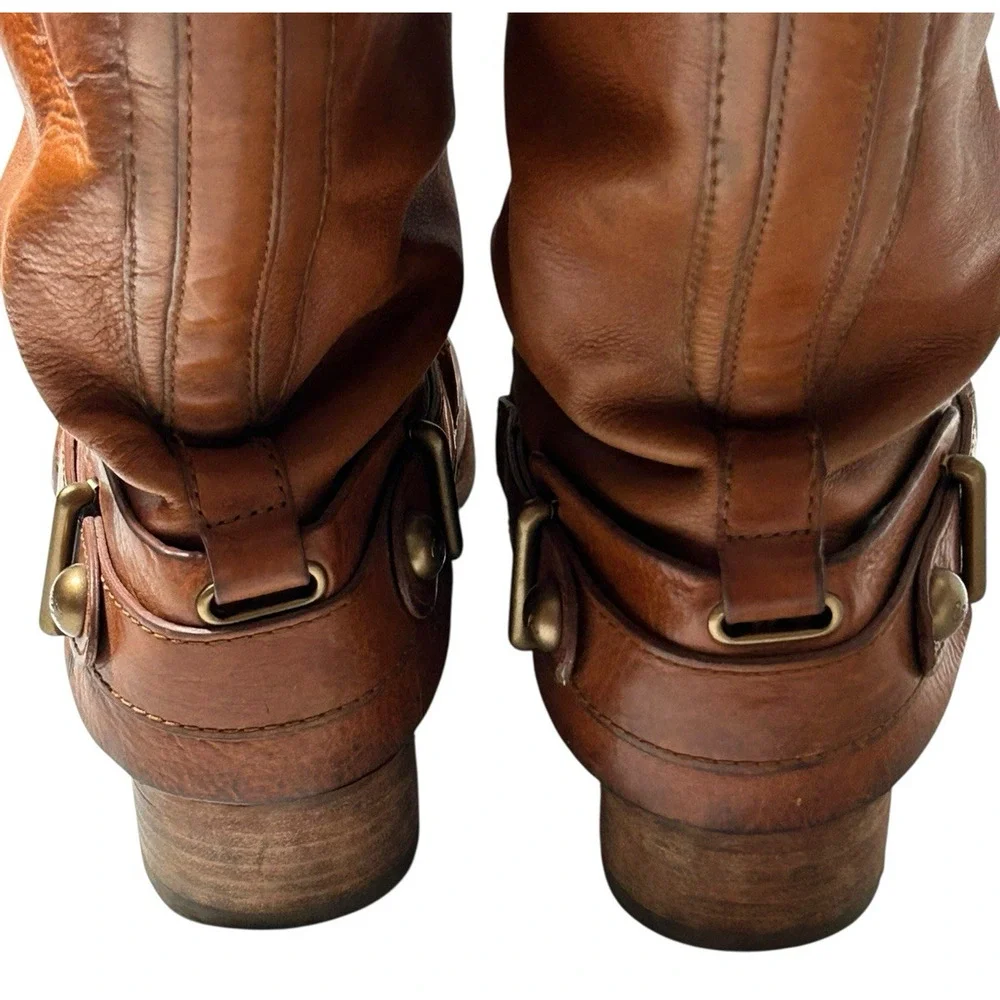 Coach Natale Harness Riding Boots Women 7.5B Cognac Leather Knee High Equestrian